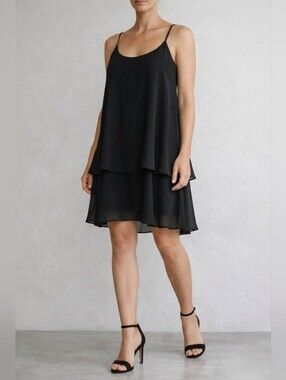 Black Chiffon Layered Cami Slip Dress M  Minimalist Coquette Dark Academia